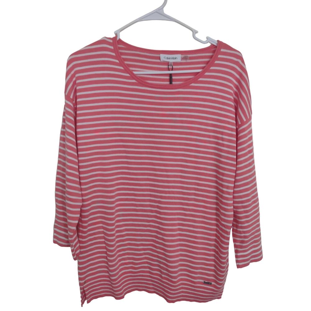 Calvin Klein Striped Lightweight Top‎ Pink/White Size Small Classic Preppy